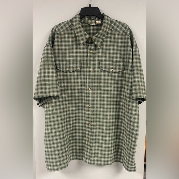 L.L. Bean Men’s Plaid Short Sleeved Button Up Shirt Size XXL 2XL Green Outdoors - Picture 2 of 9